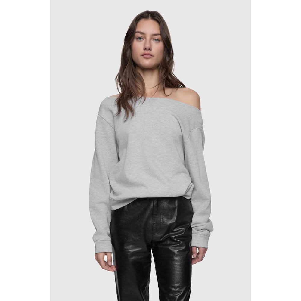 Rebecca Minkoff Kora Off Shoulder Sweatshirt Gray Balletcore Women XS NEW